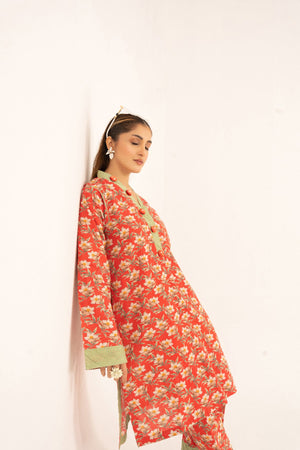 Aroma A-22 red floral printed lawn Pakistani 2 piece suit — fourth view