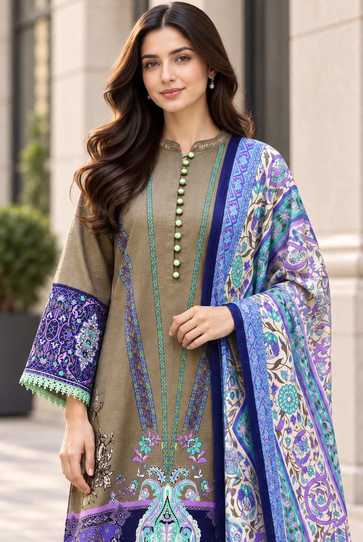 Mehr-O-Maah M-21 digital printed khaddar 3 piece suit