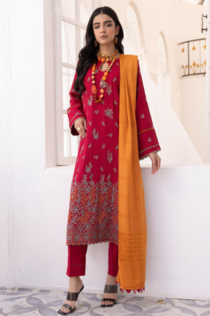 Saffron SA-02 : Embroidered Dhanak 3PC - Kleren