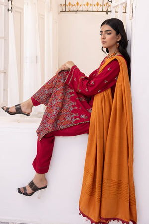 Saffron SA-02 : Embroidered Dhanak 3PC - Kleren