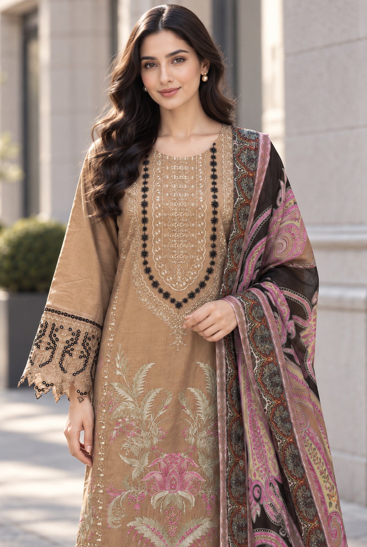 Sarang S-36 embroidered karandi 3 piece suit