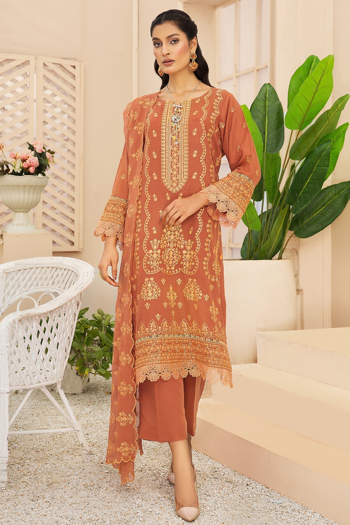 T-23 : Unstitched Embroidered Slub Karandi 3PC - Kleren