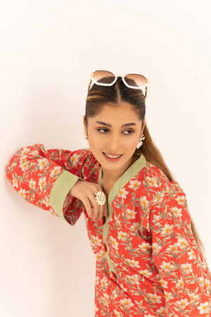 Aroma A-22 red floral printed lawn Pakistani 2 piece suit — third view