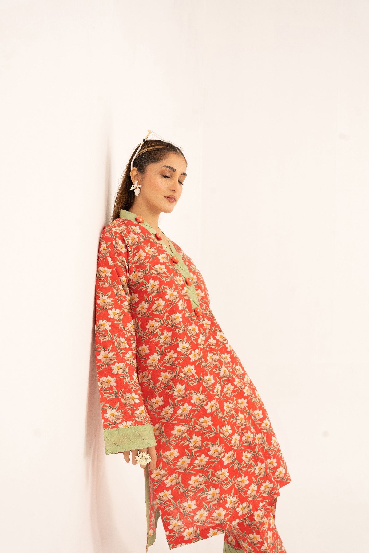Aroma A-22 red floral printed lawn Pakistani 2 piece suit — fourth view