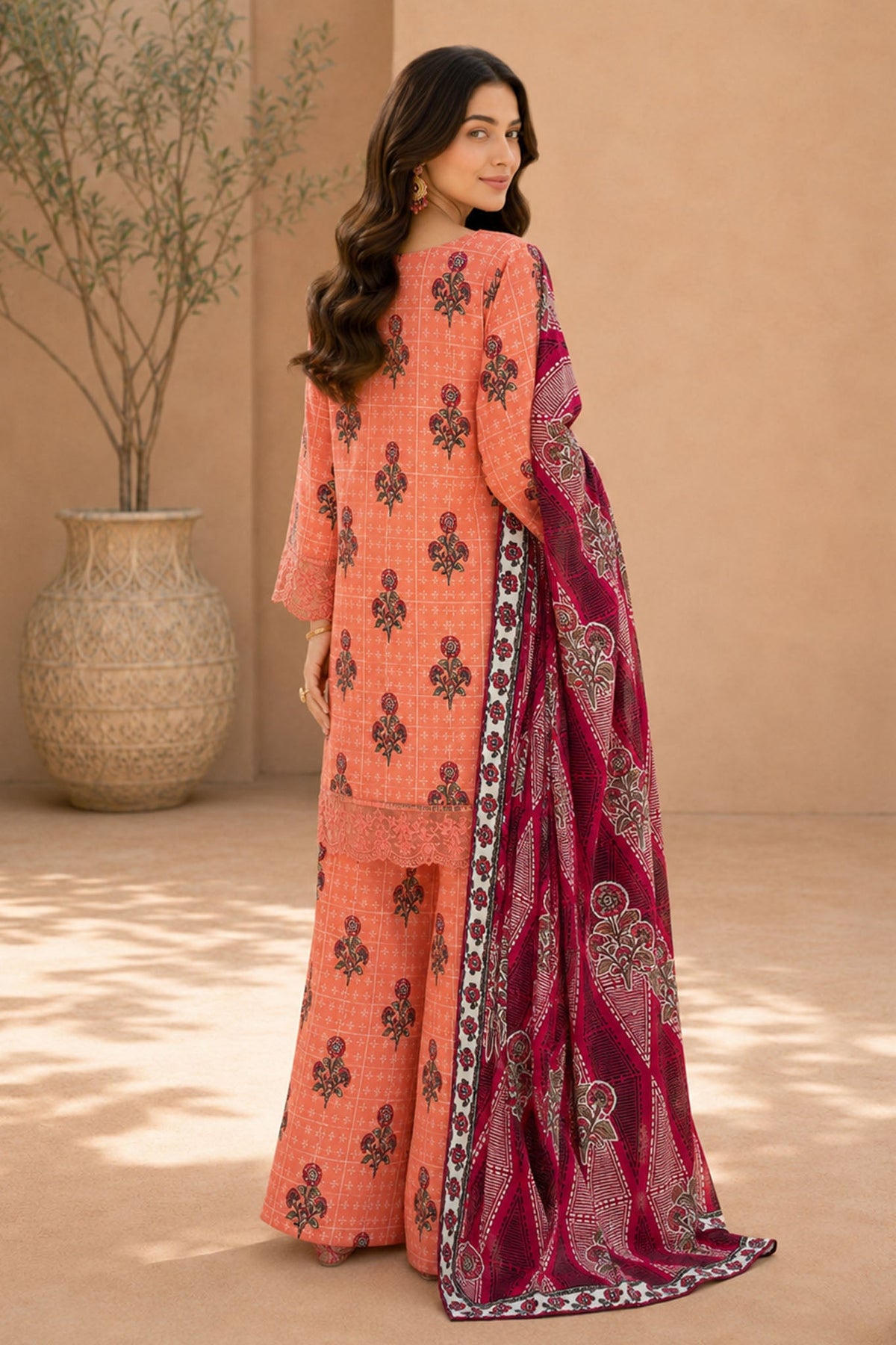 Eleganza E-13 : Stitched Embroidered & Digital Printed Lawn 3pc - Kleren