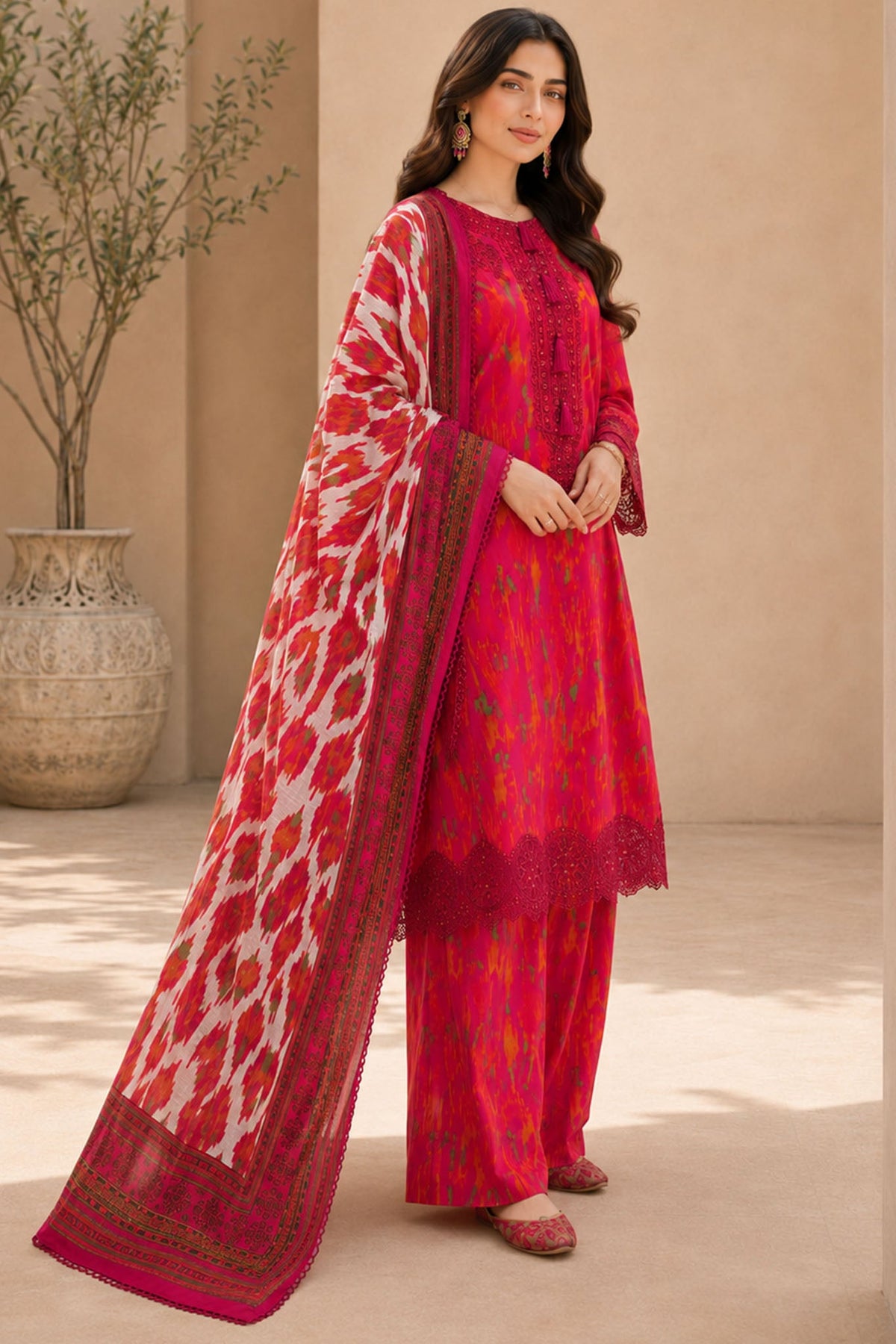 Eleganza E-14 : Stitched Embroidered & Digital Printed Lawn 3pc - Kleren