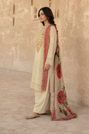 Flora F-33 stitched embroidered viscose 3 piece suit