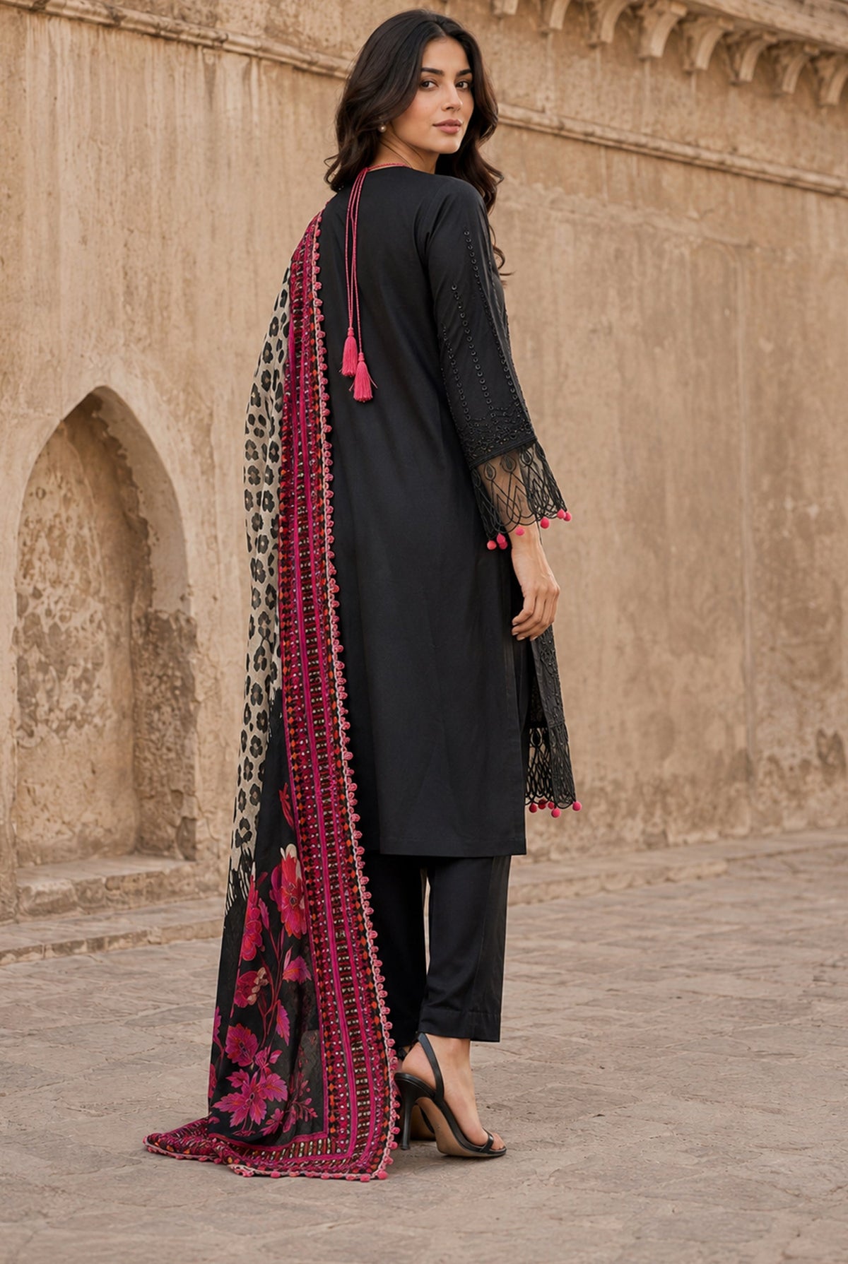 Flora F-34 stitched embroidered viscose 3 piece suit