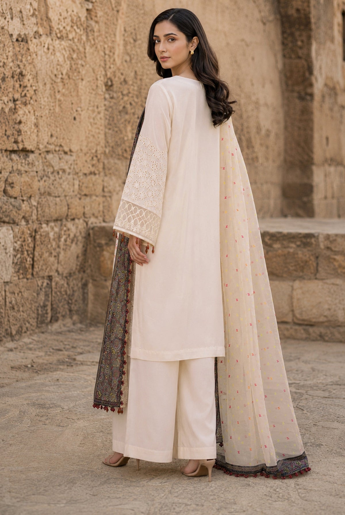 Flora F-35 stitched embroidered viscose 3 piece suit