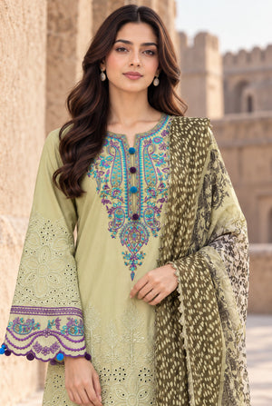 Flora F-36 stitched embroidered viscose 3 piece suit