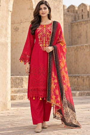 Flora F-37 stitched embroidered viscose 3 piece suit