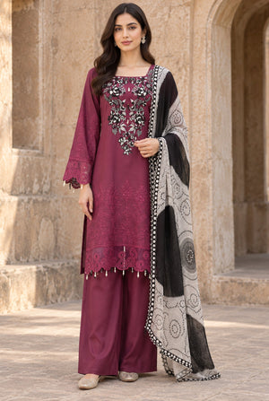 Flora F-38 stitched embroidered viscose 3 piece suit