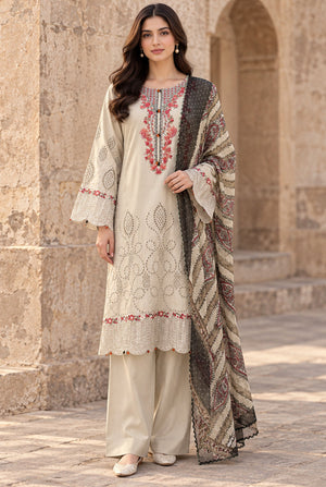 Flora F-39 stitched embroidered viscose 3 piece suit