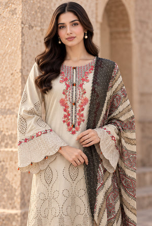 Flora F-39 stitched embroidered viscose 3 piece suit