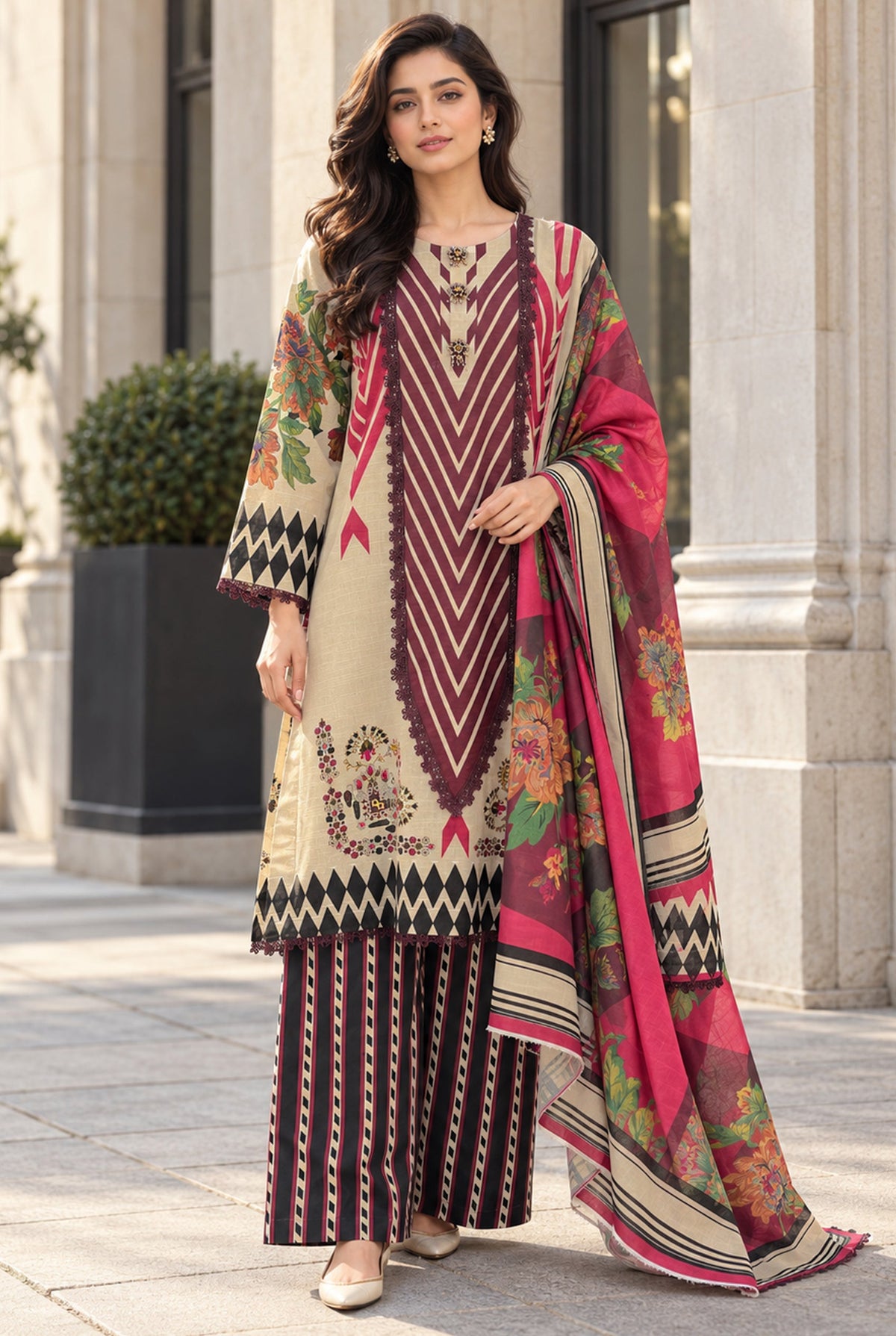Mehr-O-Maah M-24 digital printed khaddar 3 piece suit