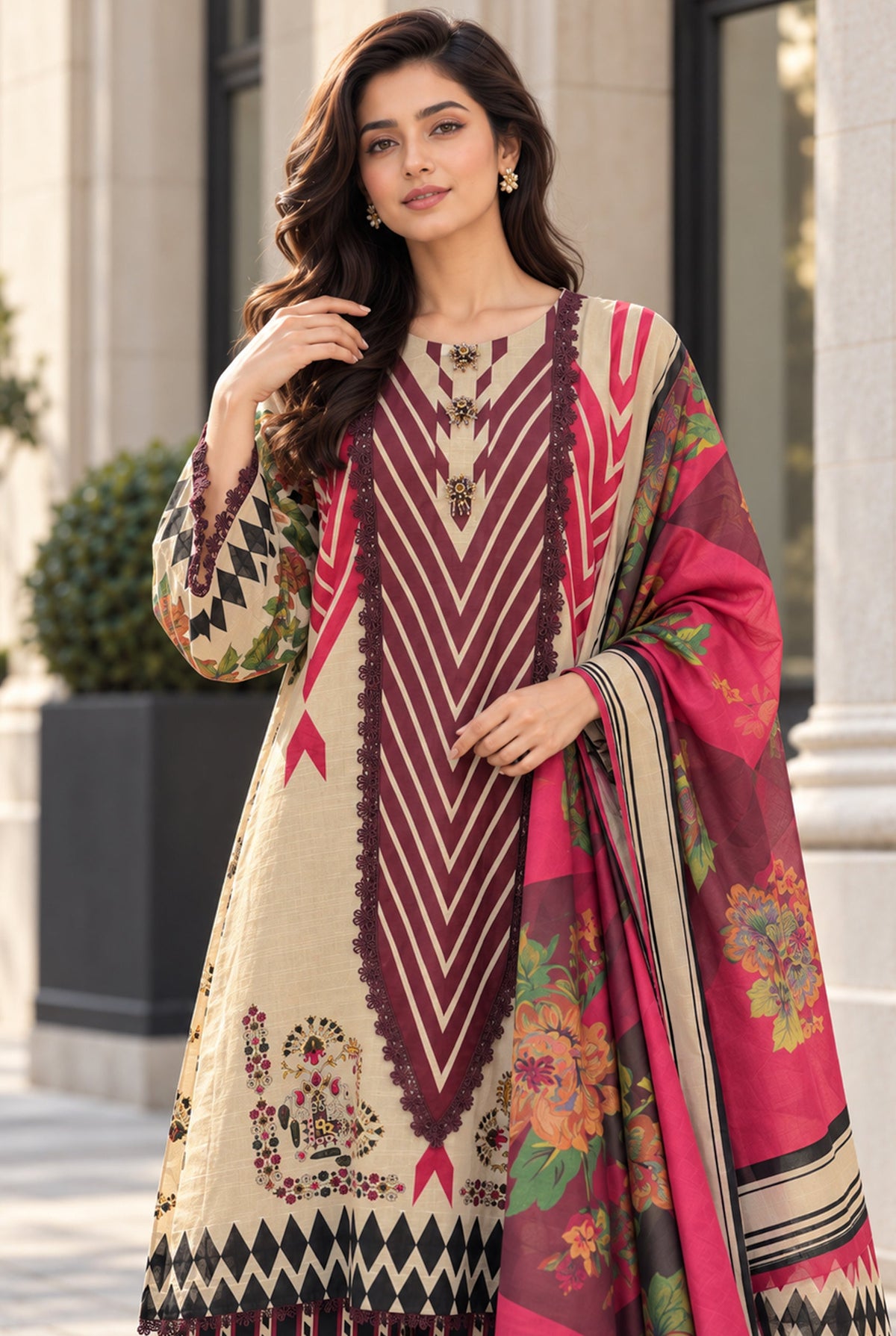 Mehr-O-Maah M-24 digital printed khaddar 3 piece suit