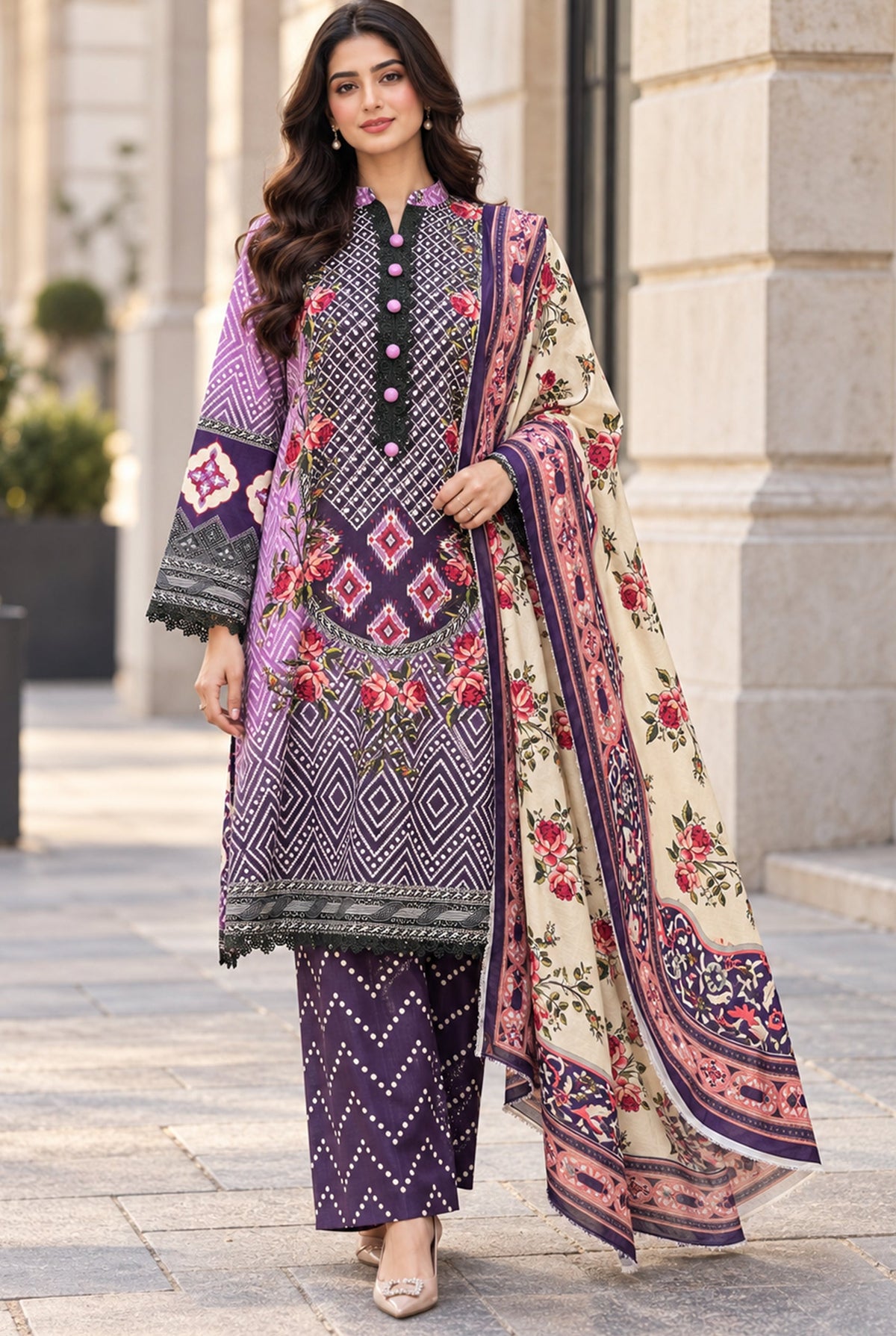 Mehr-O-Maah M-26 digital printed khaddar 3 piece suit