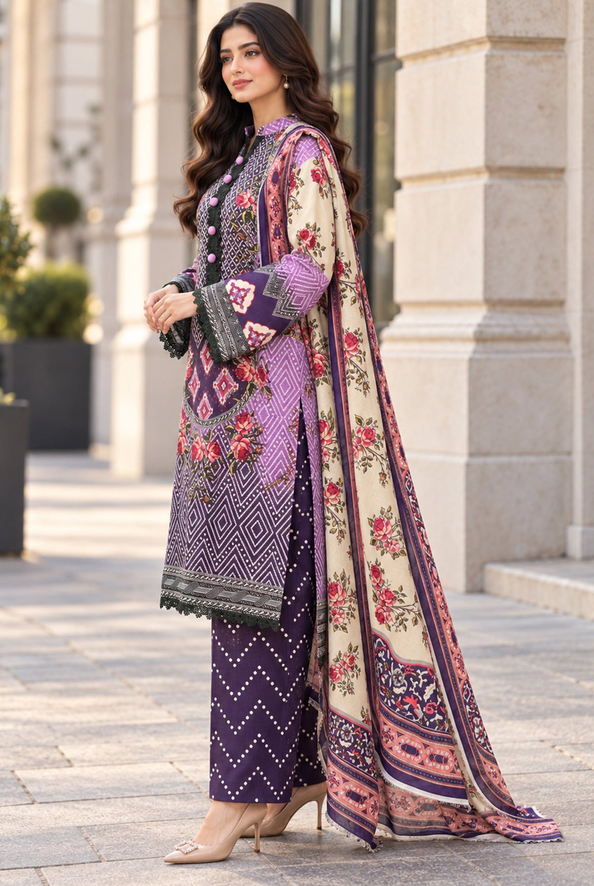 Mehr-O-Maah M-26 digital printed khaddar 3 piece suit