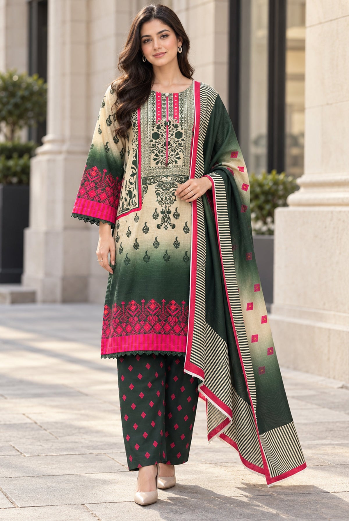 Mehr-O-Maah M-30 digital printed khaddar 3 piece suit