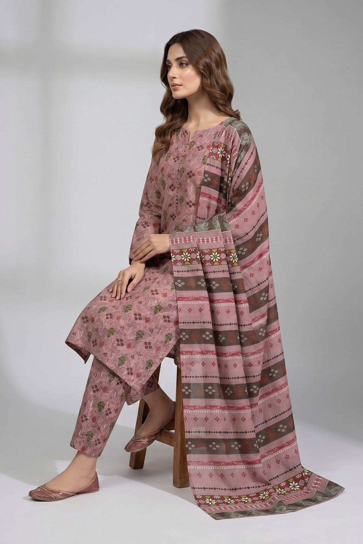 Noura N-27: Printed Lawn 3PC - Kleren