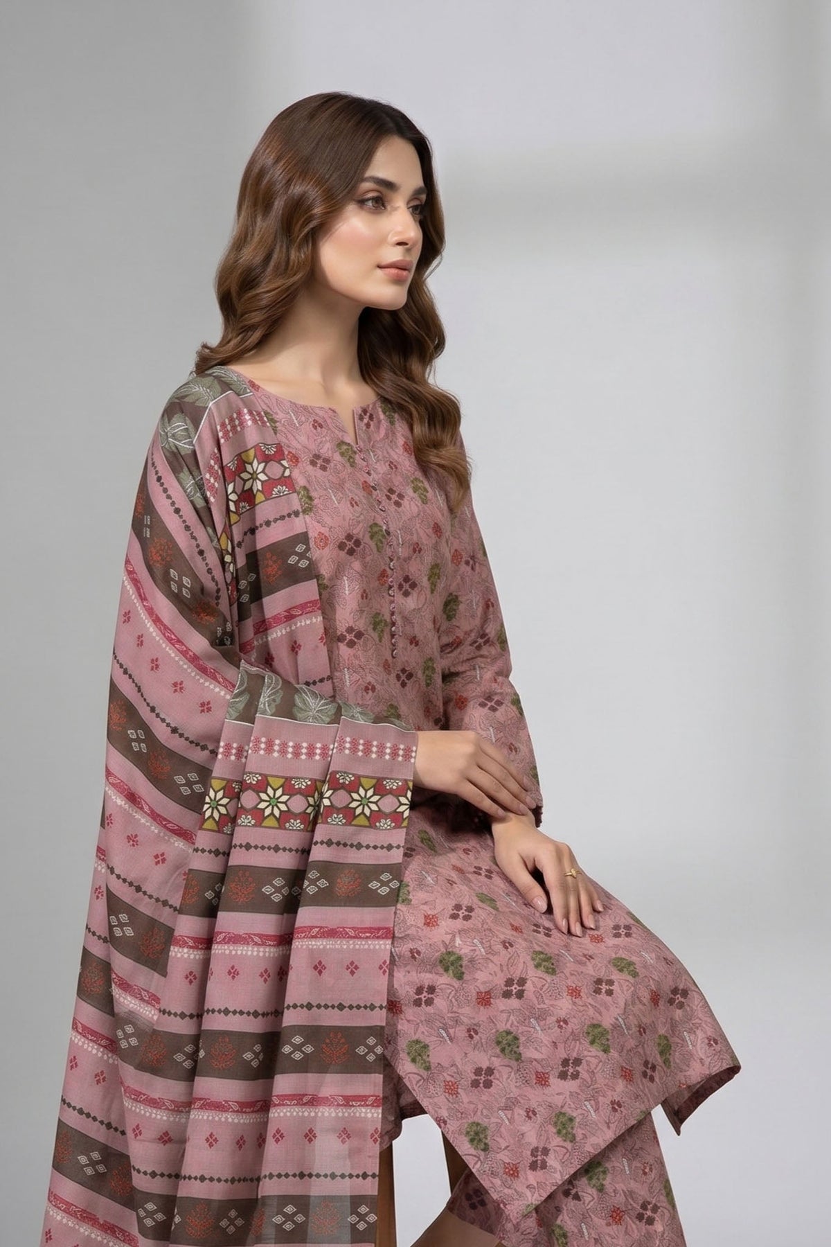 Noura N-27: Printed Lawn 3PC - Kleren