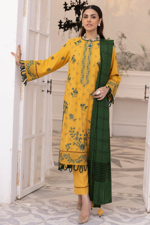 Saffron SA-11 : Embroidered Dhanak 3PC - Kleren