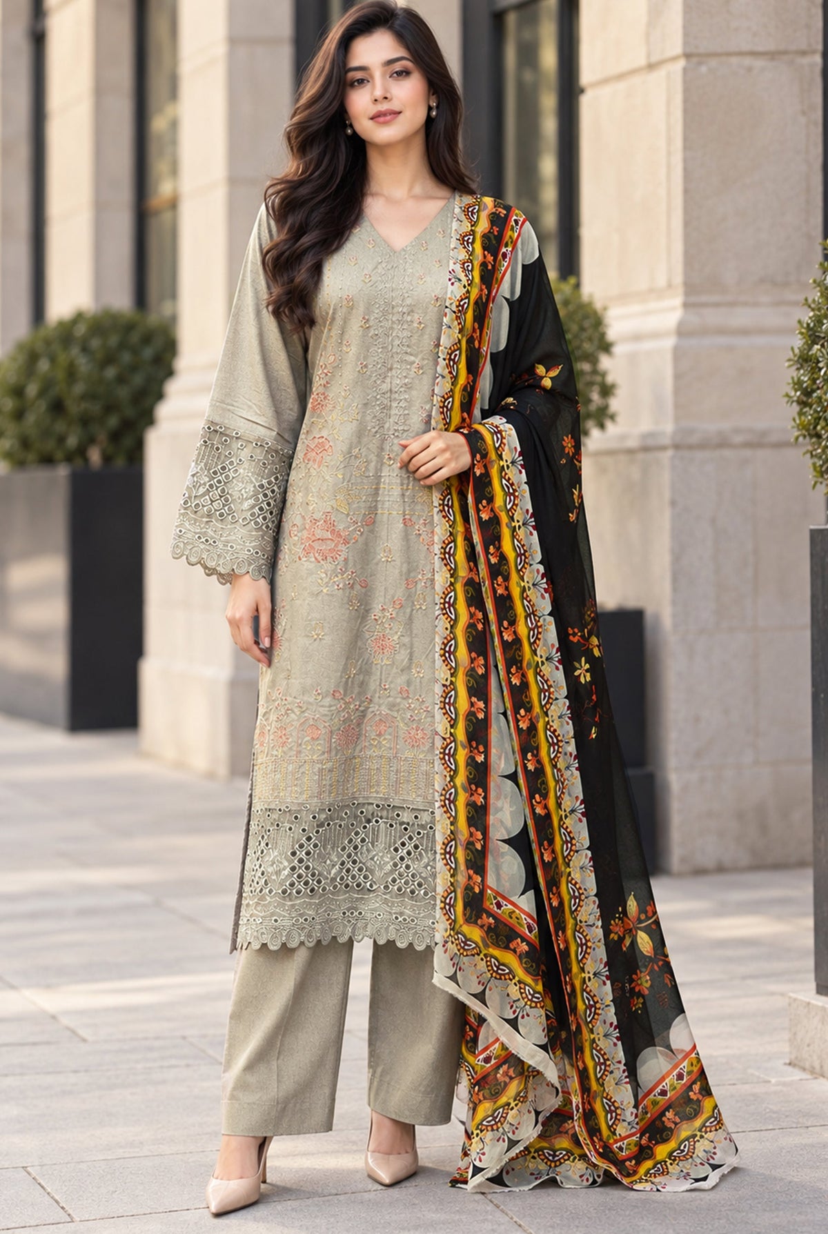 Sarang S-35 embroidered karandi 3 piece suit