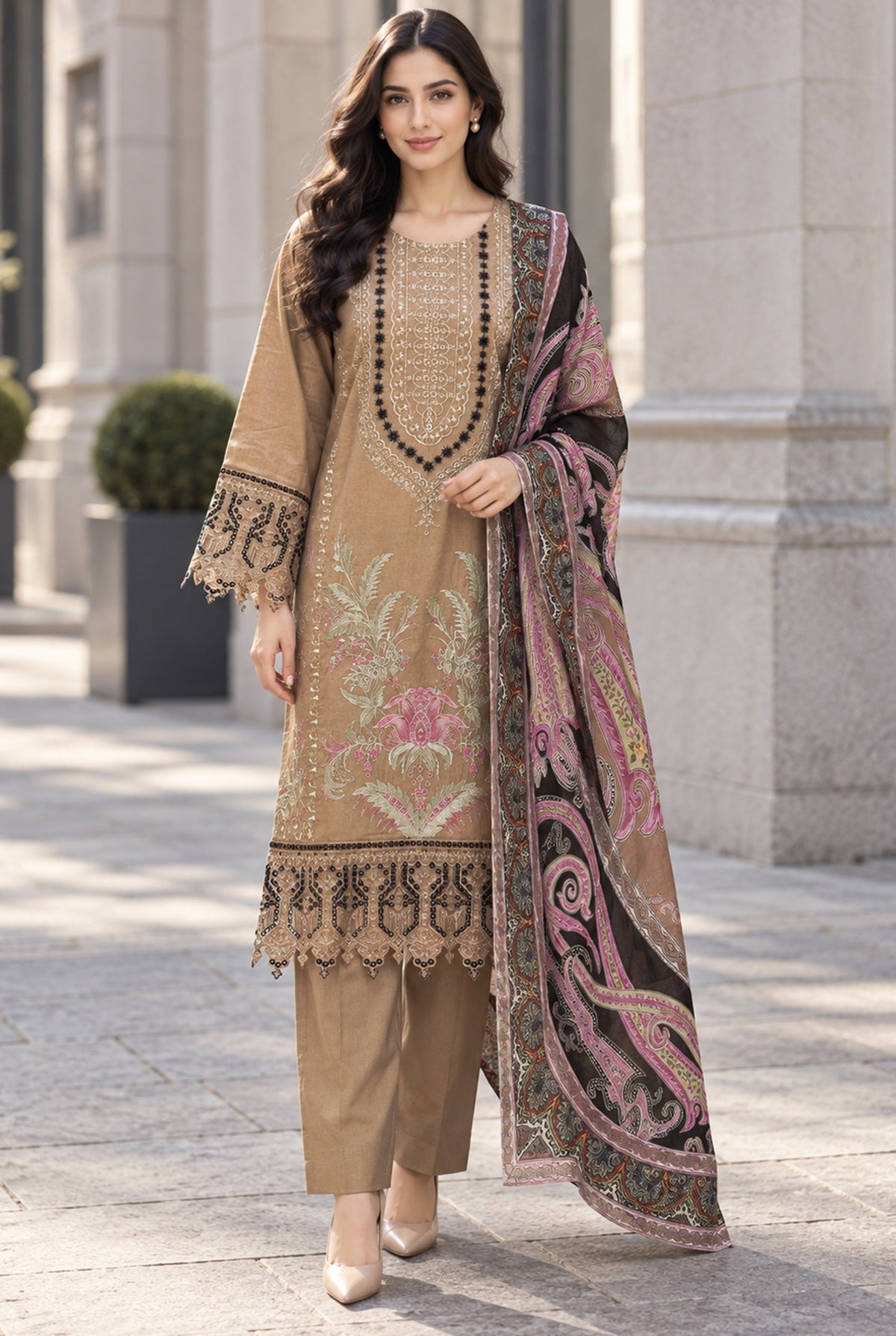 Sarang S-36 embroidered karandi 3 piece suit