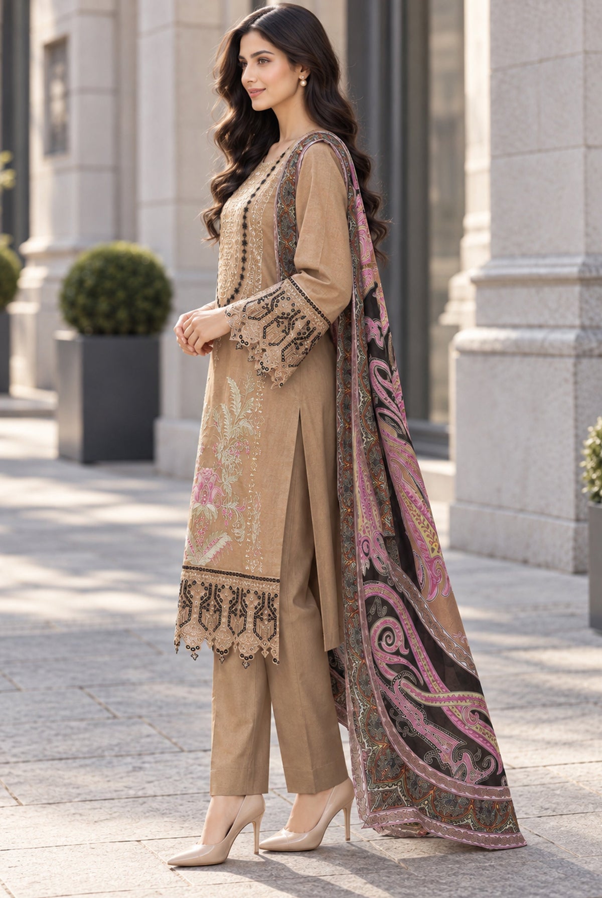 Sarang S-36 embroidered karandi 3 piece suit