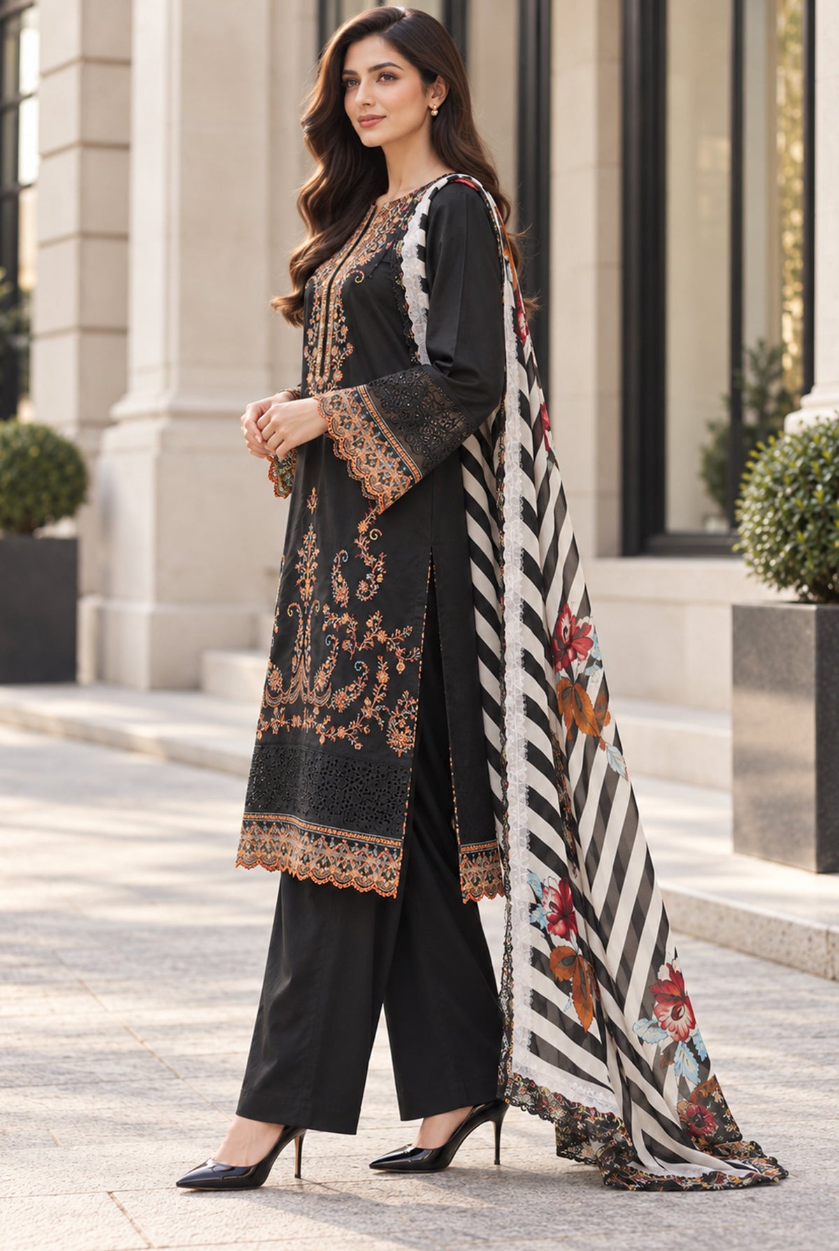 Sarang S-40 embroidered karandi 3 piece suit