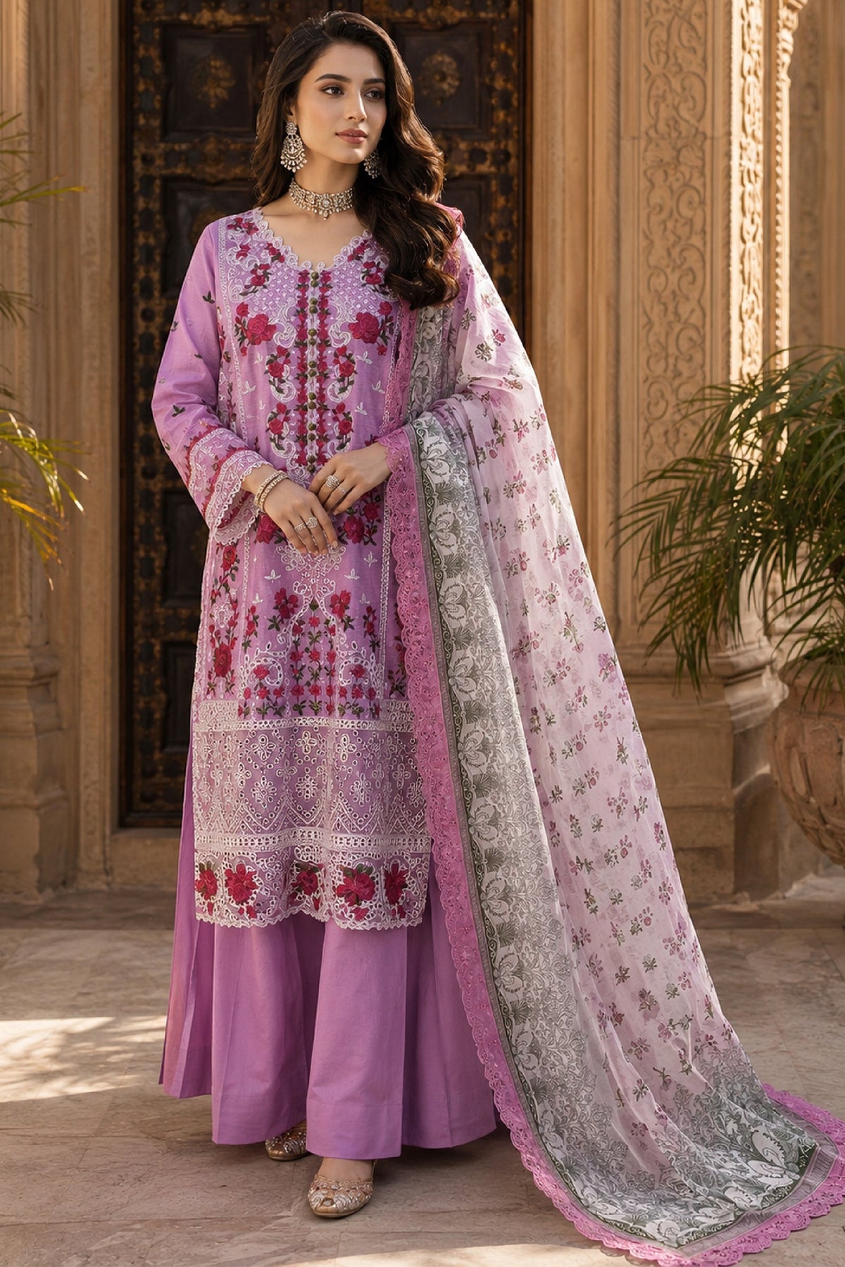Surkhru S-32 : Embroidered Dobby 3 Piece