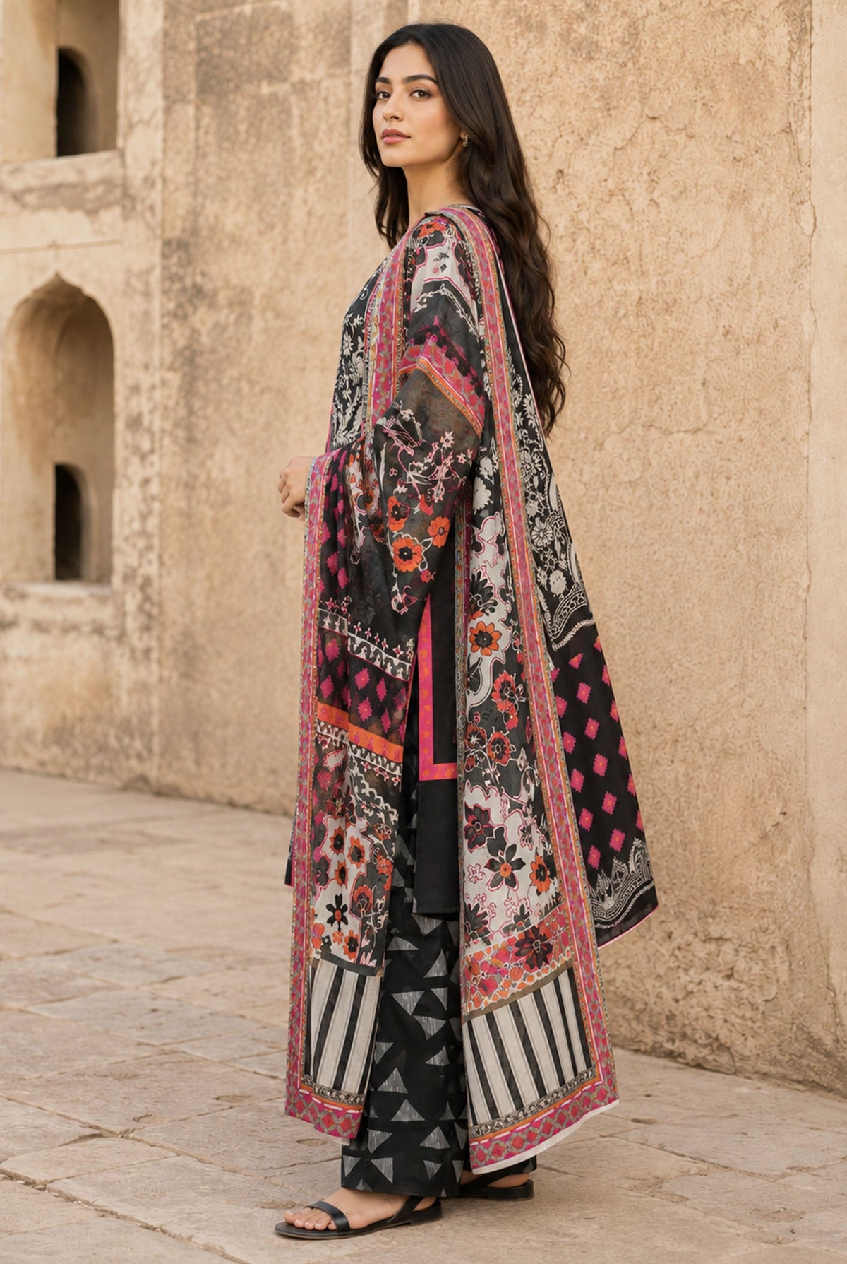 UNS U-39 : Digital Printed Lawn 3 Piece